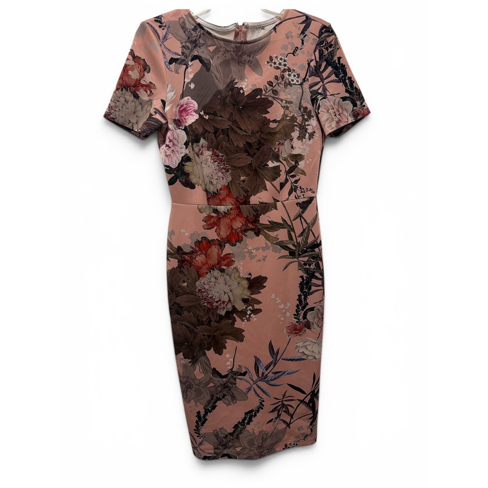 ASOS Womens Pink Floral Scuba Short Sleeve Midi Sheath Dress Size 6 US